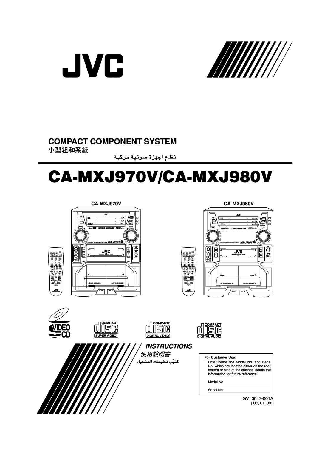 JVC manual GVT0047-001A, CA-MXJ970V/CA-MXJ980V, Compact Component System, Instructions, For Customer Use 