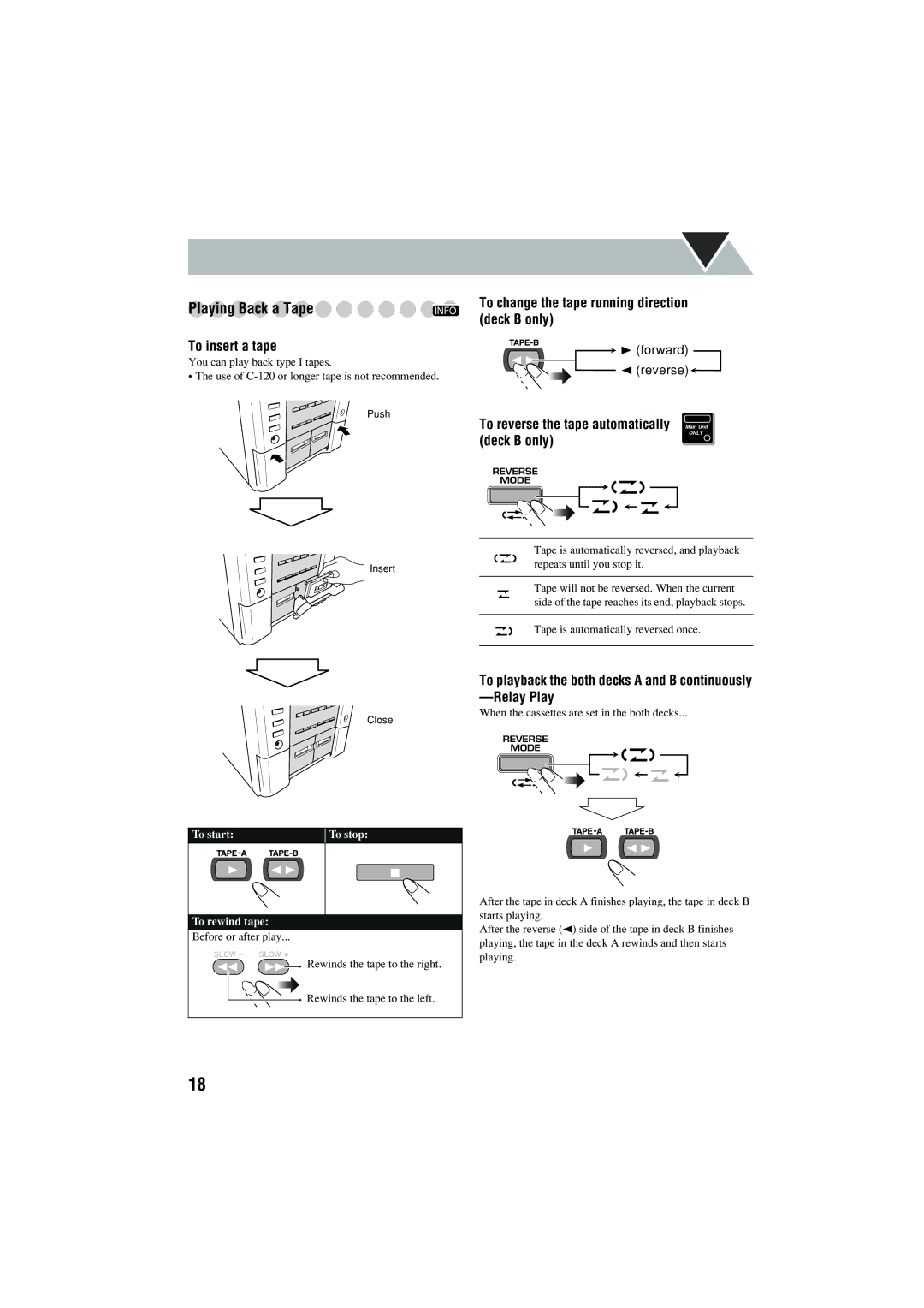 JVC CA-MXJD5 manual Playing Back a Tape 