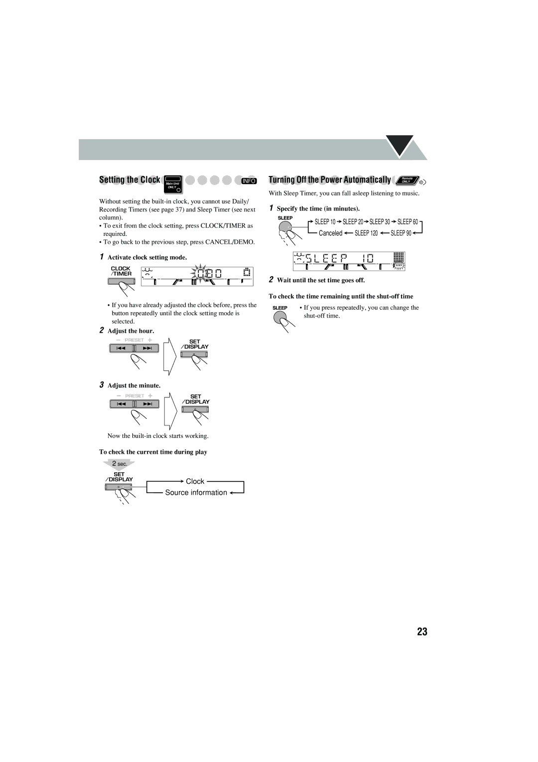 JVC CA-MXJD5 manual Turning Off the Power Automatically Remote 