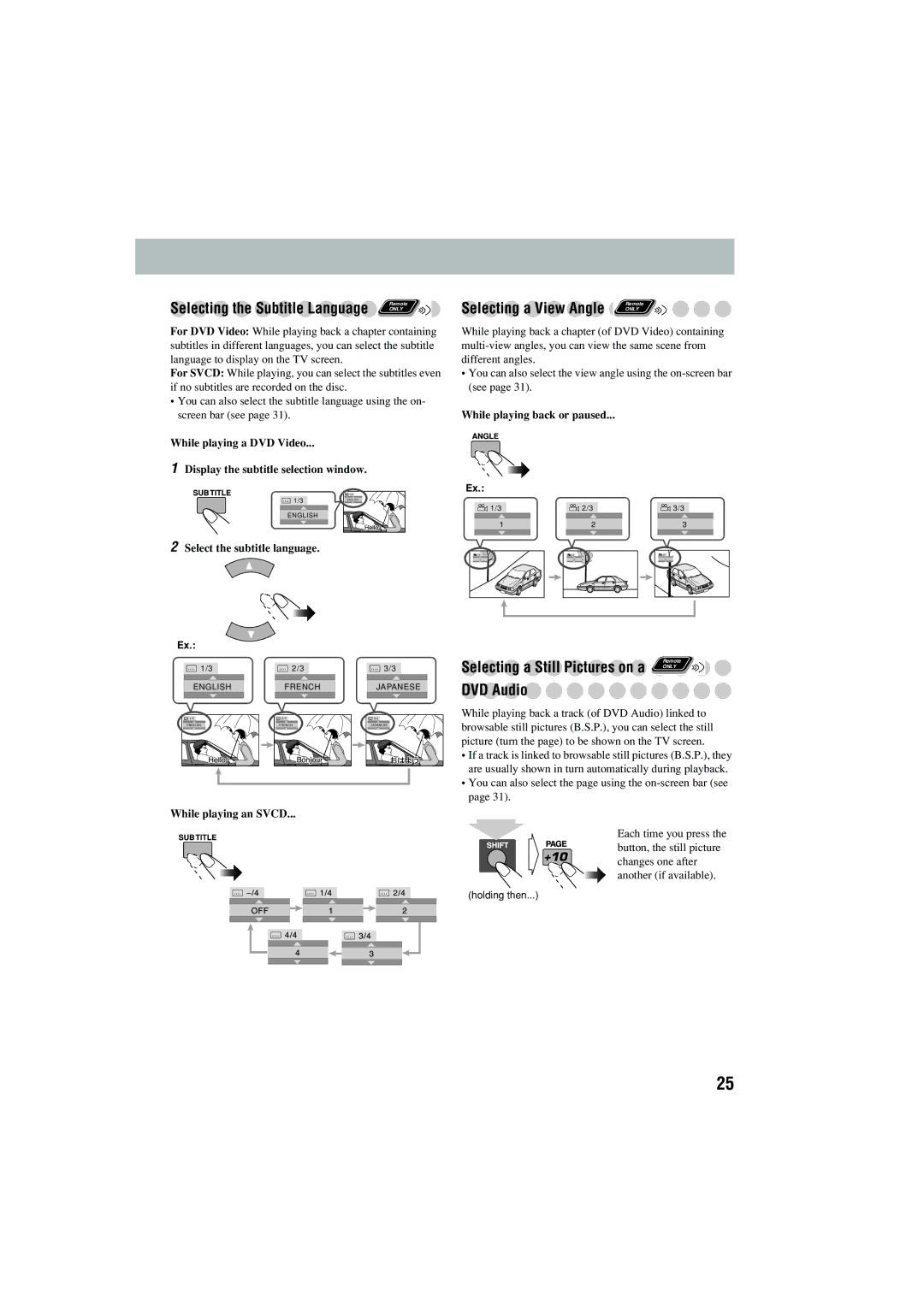 JVC CA-MXJD5 manual DVD Audio, Select the subtitle language While playing back or paused, While playing an Svcd 