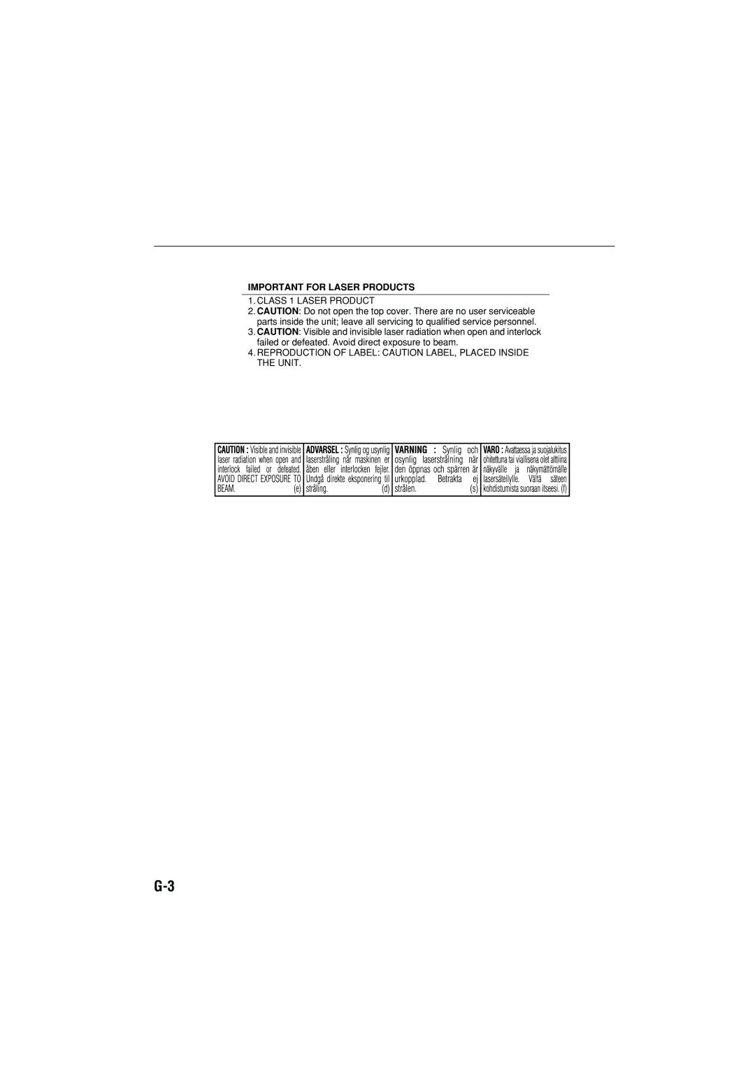 JVC CA-MXJD5 manual Important for Laser Products 