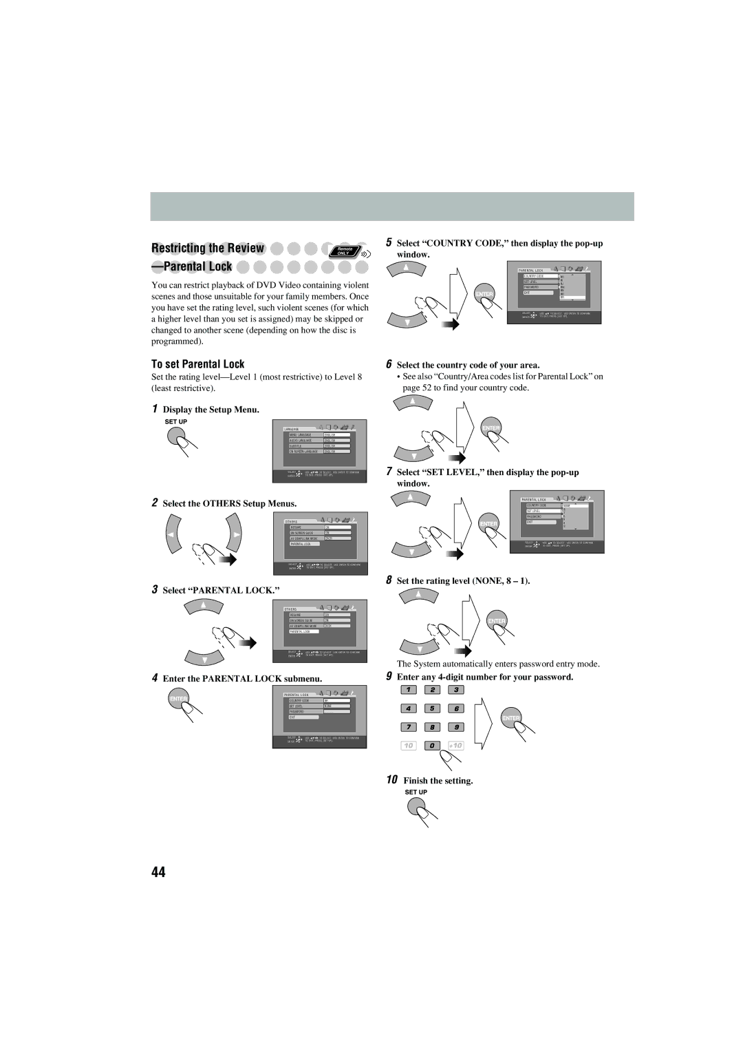 JVC CA-MXJD5 manual To set Parental Lock 