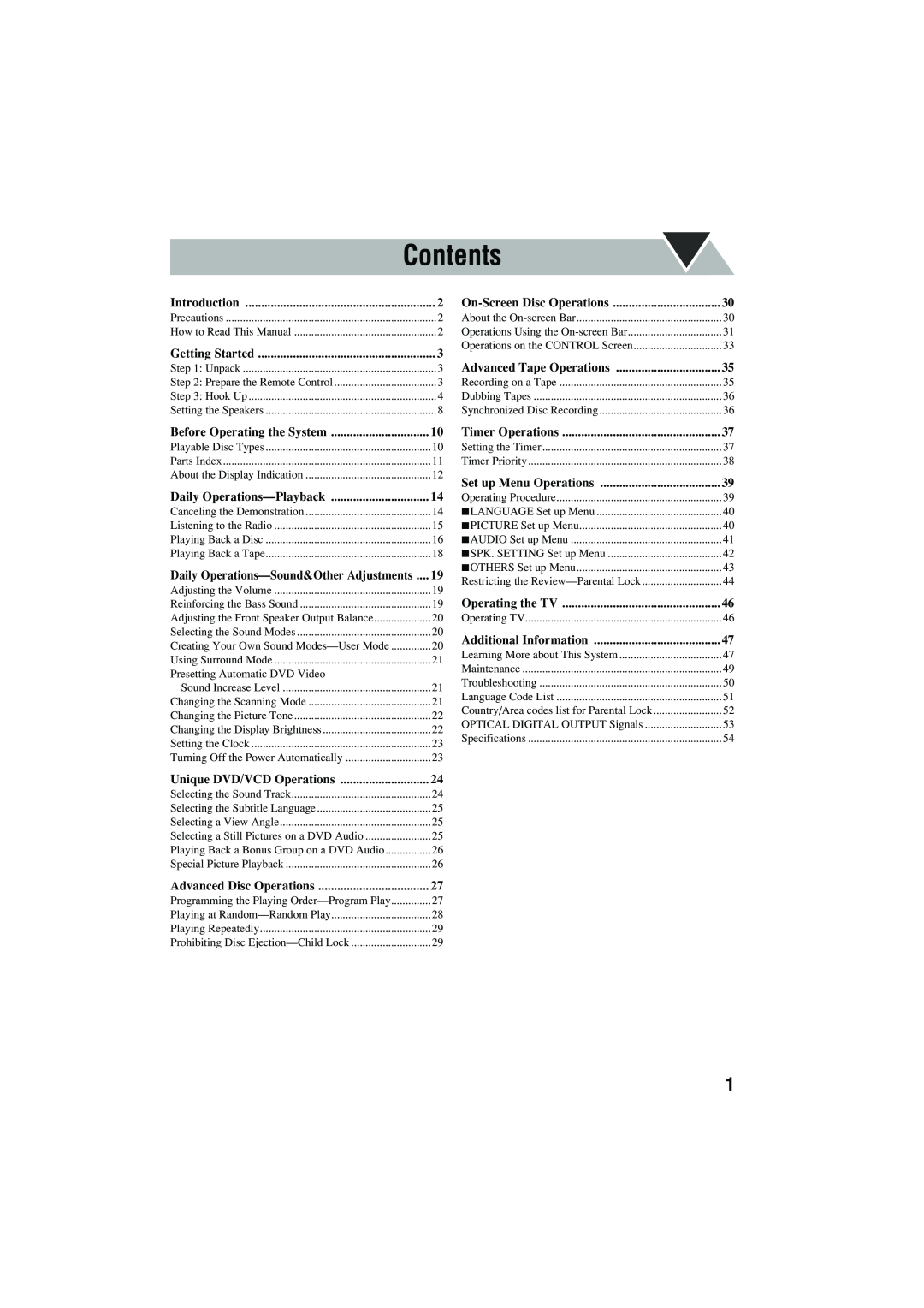 JVC CA-MXJD5 manual Contents 