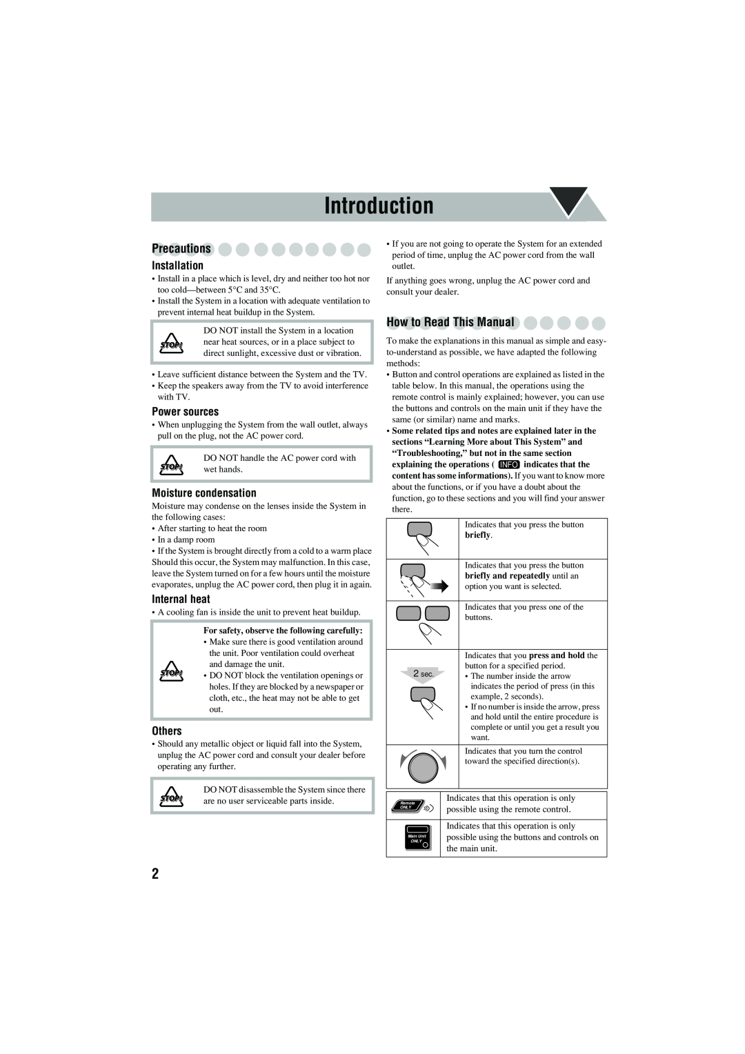 JVC CA-MXJD5 manual Introduction, Precautions, How to Read This Manual, Installation, Power sources, Moisture condensation 