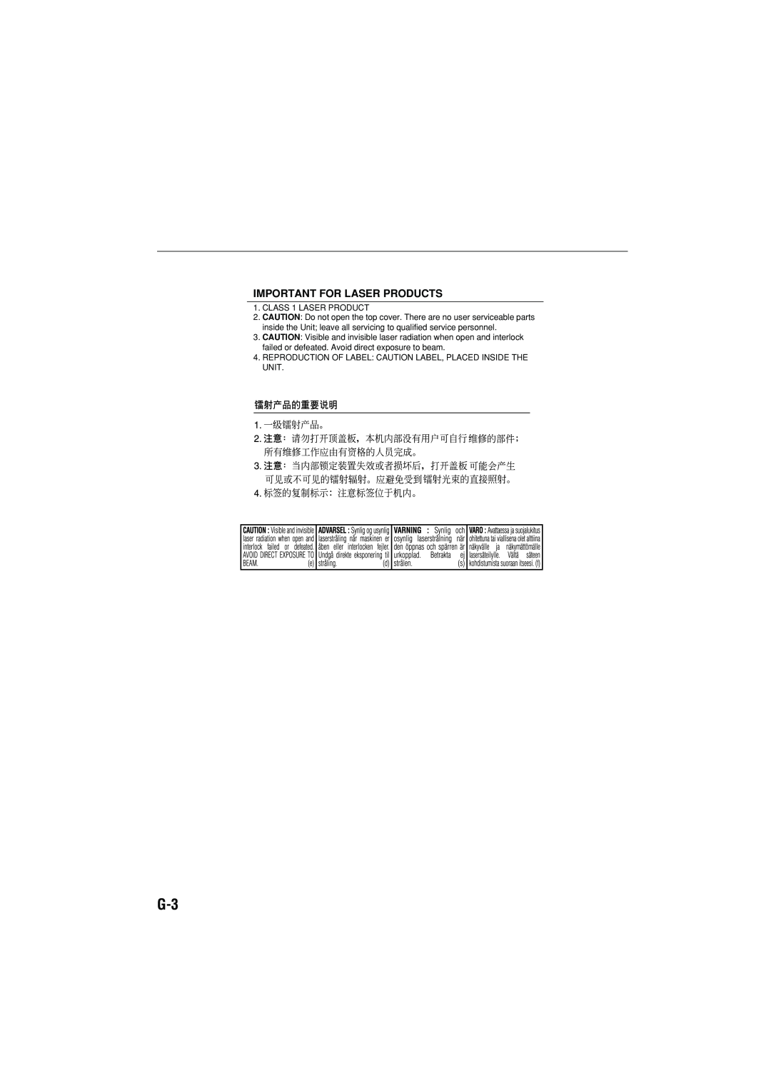 JVC CA-MXJD8 manual Important For Laser Products 