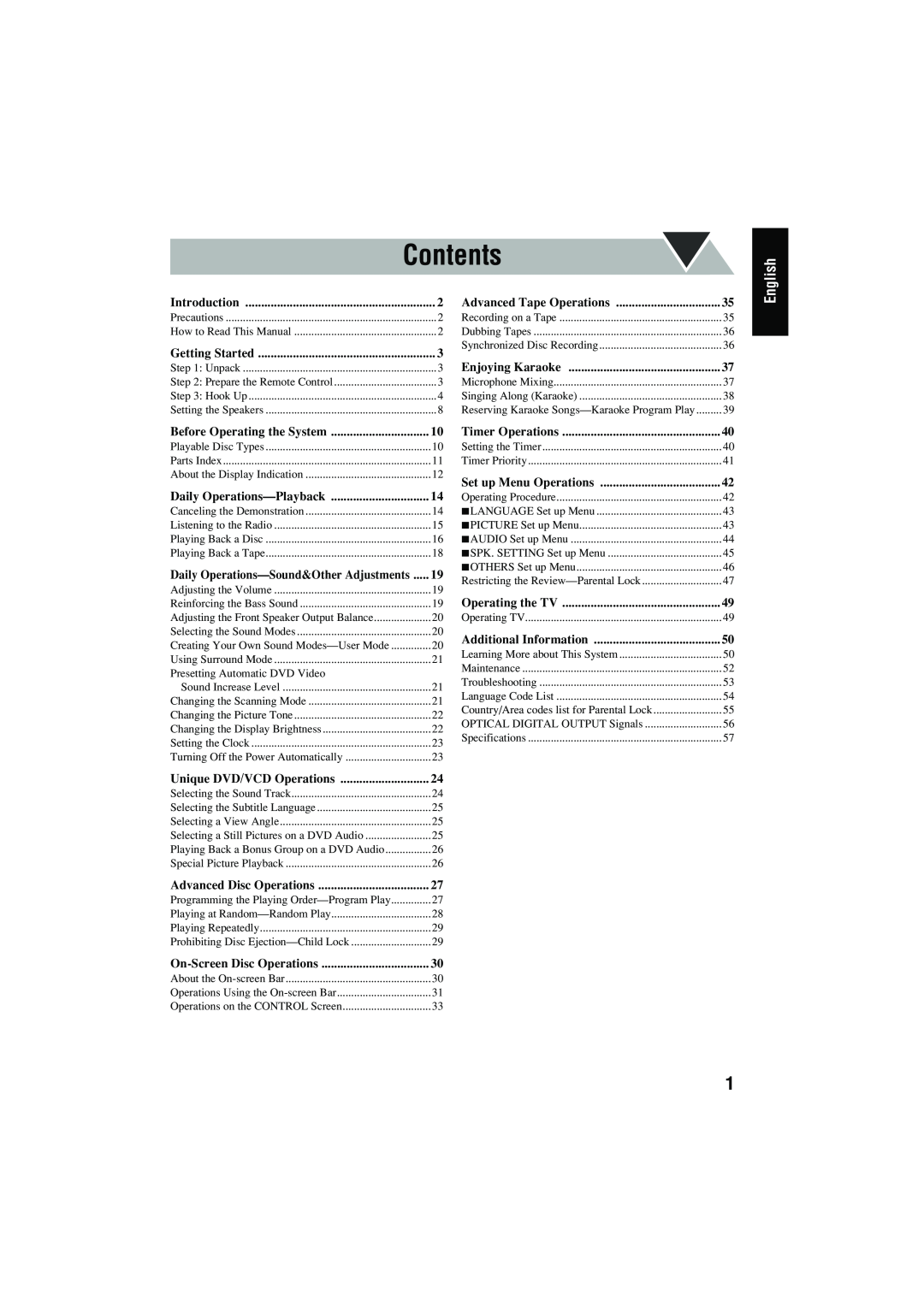 JVC CA-MXJD8 manual Contents, English 