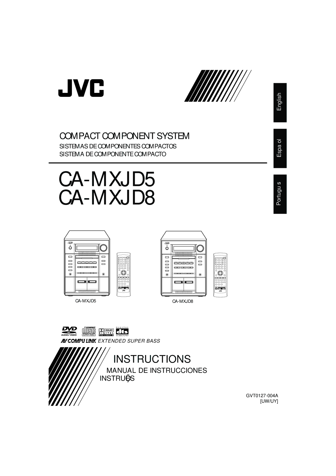 JVC CA-MXJD8UW manual Manual DE Instrucciones Instruções, English Español Português 