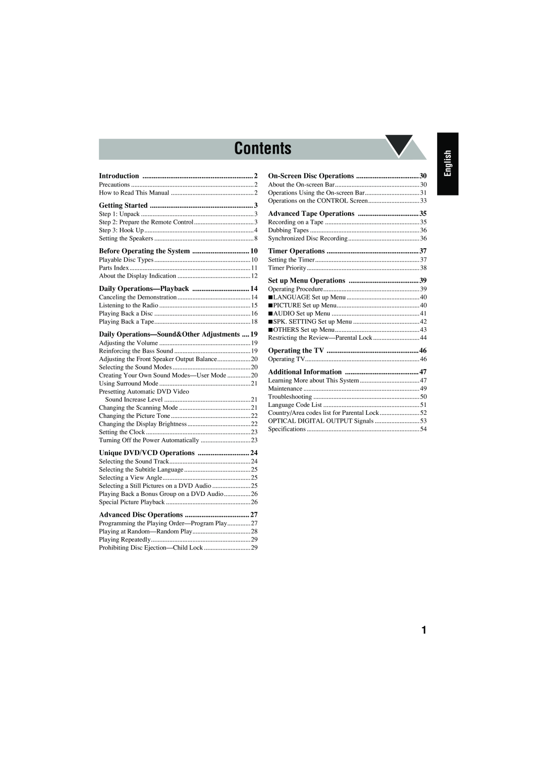 JVC CA-MXJD8UW manual Contents, English, Precautions 