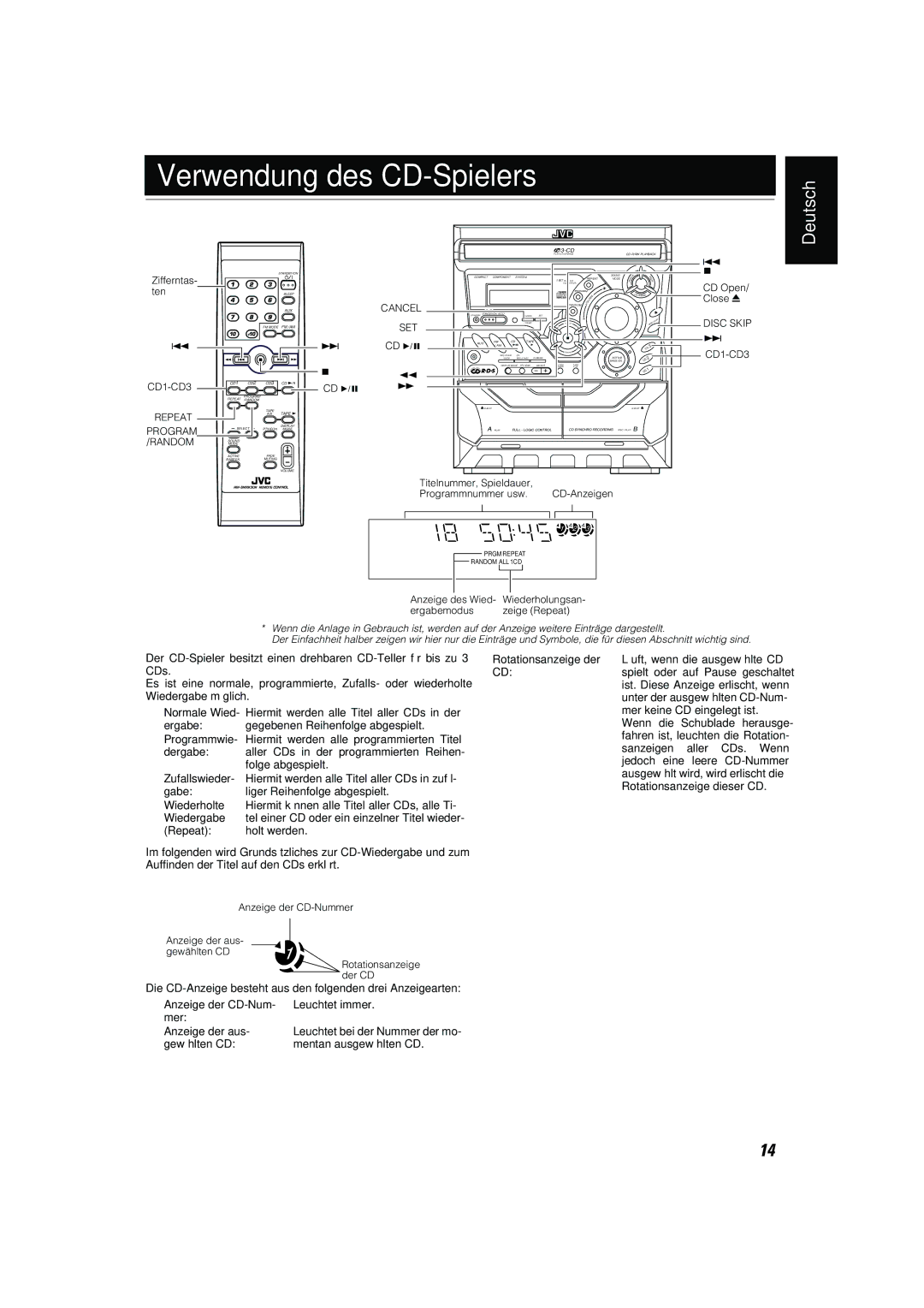 JVC CA-MXK10R manual Verwendung des CD-Spielers, Über die CD-Anzeige 