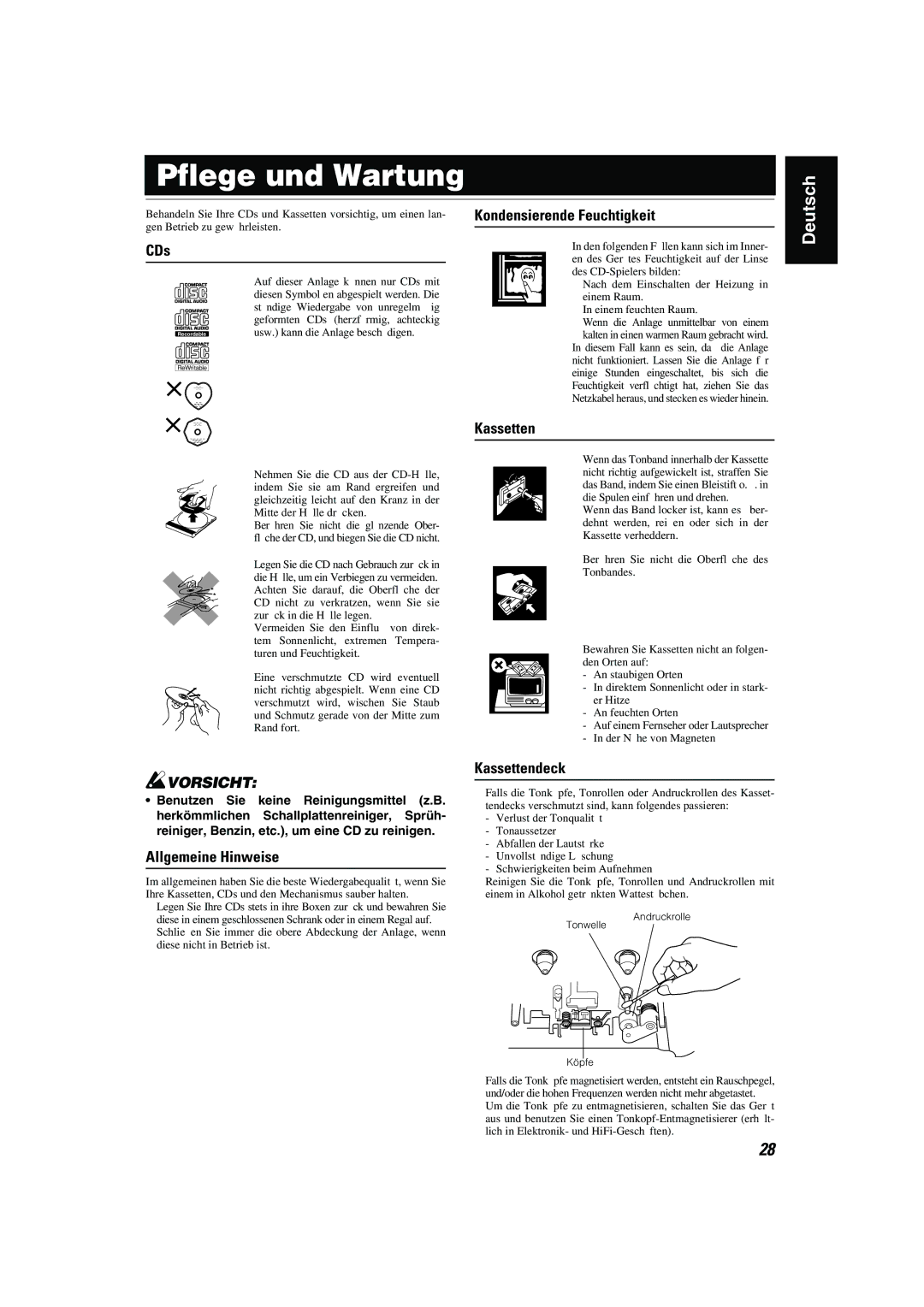 JVC CA-MXK10R manual Pflege und Wartung 