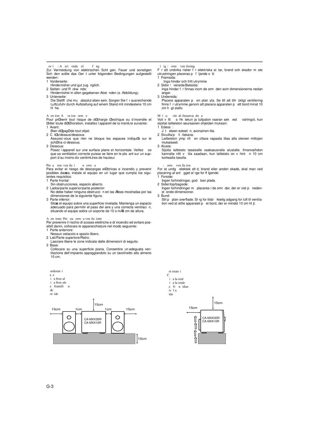 JVC CA-MXK10R manual Vorsicht Ausreichende Belüftung 