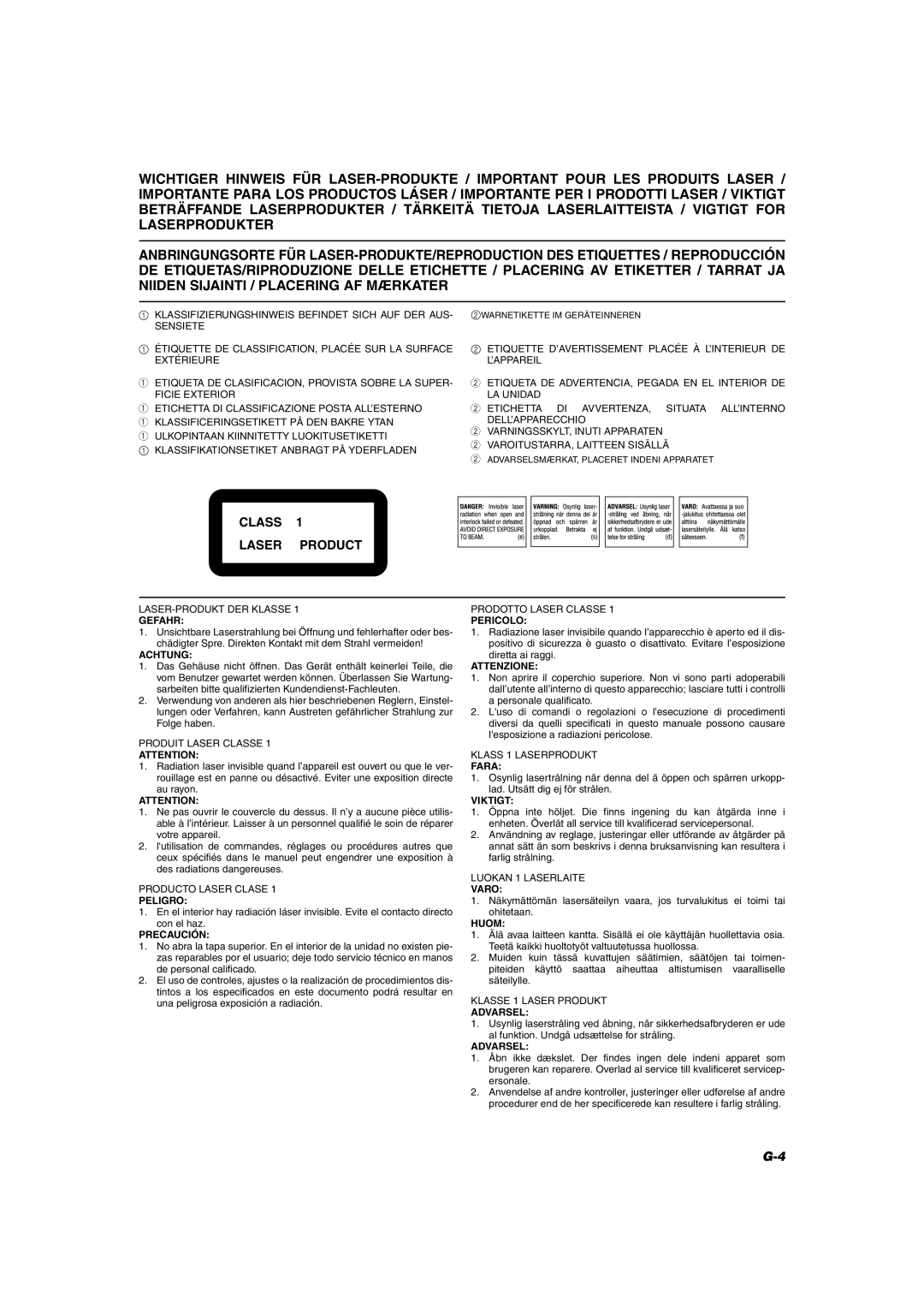 JVC CA-MXK10R manual Class Laser Product 