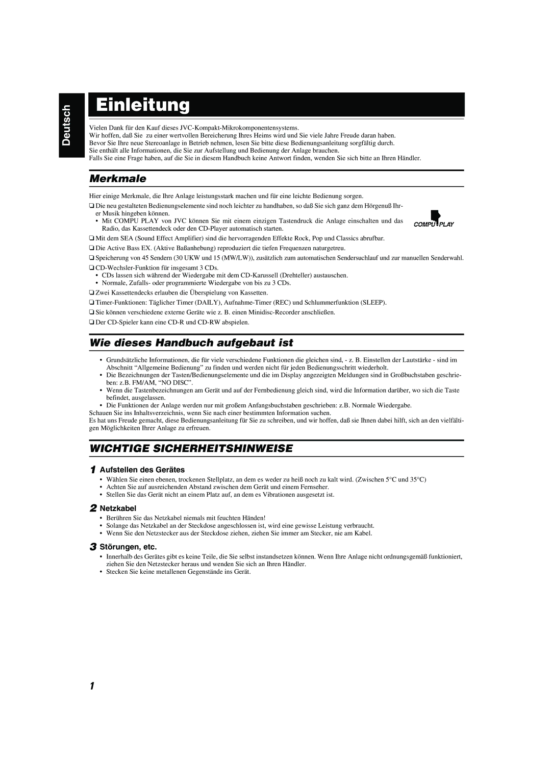 JVC CA-MXK10R manual Einleitung, Merkmale, Wie dieses Handbuch aufgebaut ist 