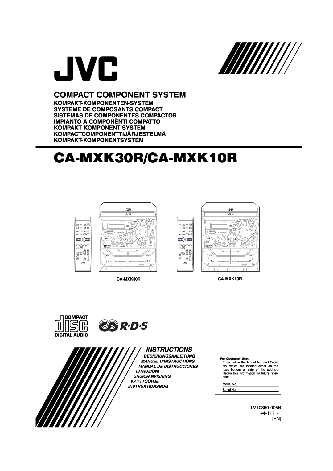 JVC manual CA-MXK30R/CA-MXK10R, Compact Component System, Instructions, Kompakt-Komponenten-System, Bedienungsanleitung 