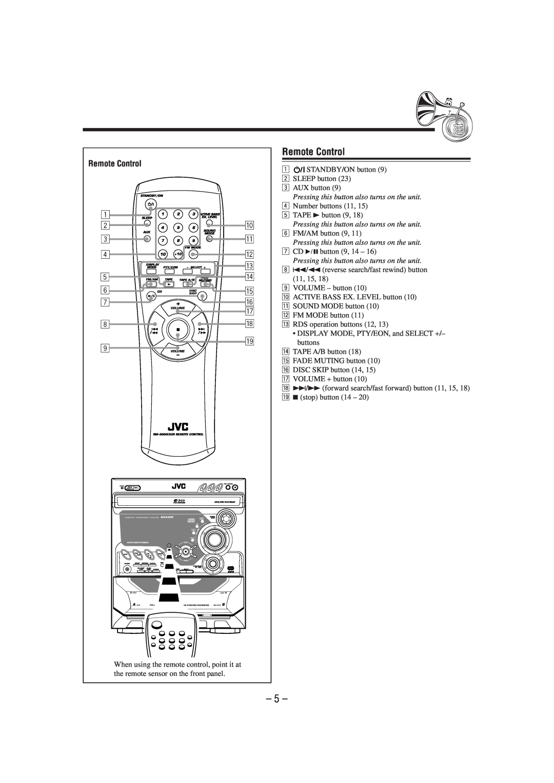 JVC CA-MXK50R manual Remote Control 