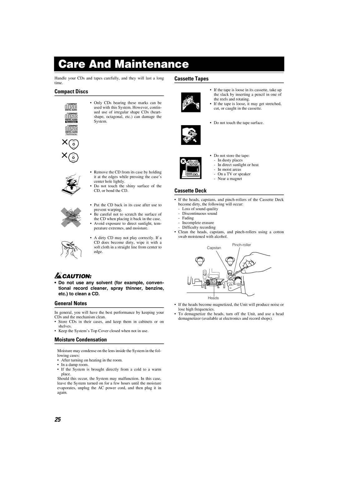 JVC CA-MXKB2, CA-MXKB1 manual Care And Maintenance 