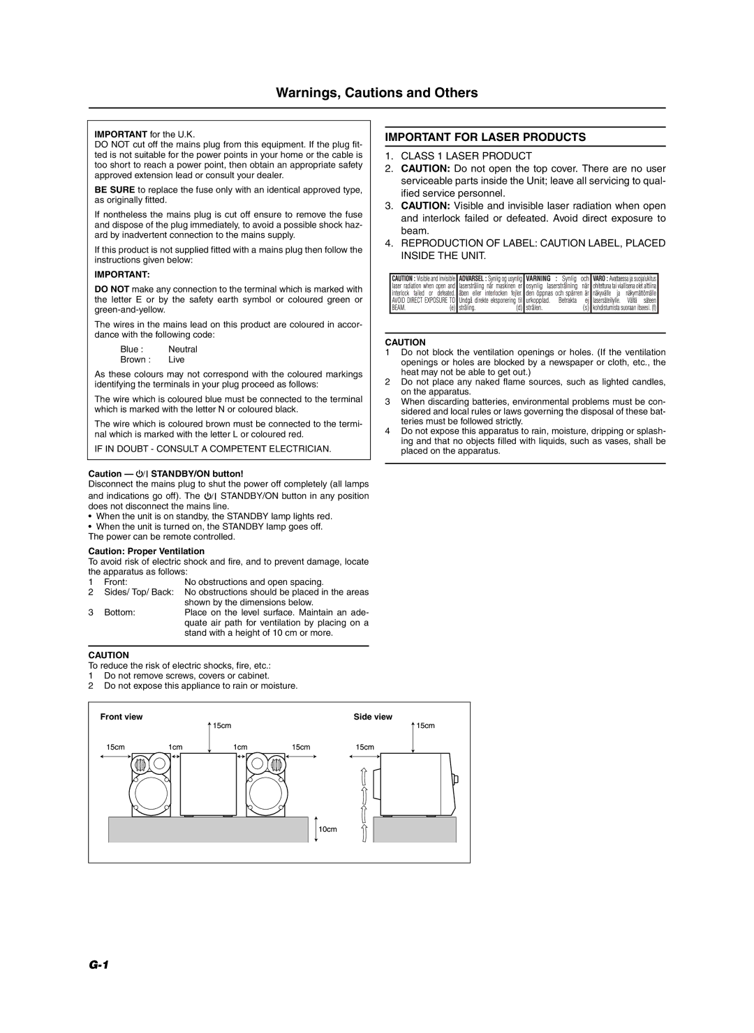 JVC CA-MXKB25 manual Important for Laser Products, If in Doubt Consult a Competent Electrician 