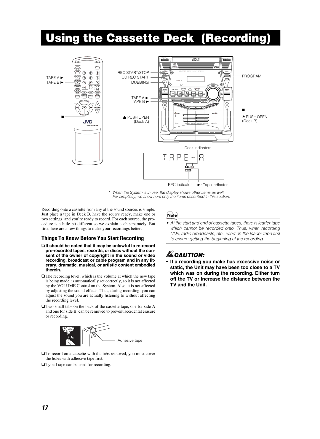 JVC CA-MXKB25 manual Using the Cassette Deck Recording, Things To Know Before You Start Recording 