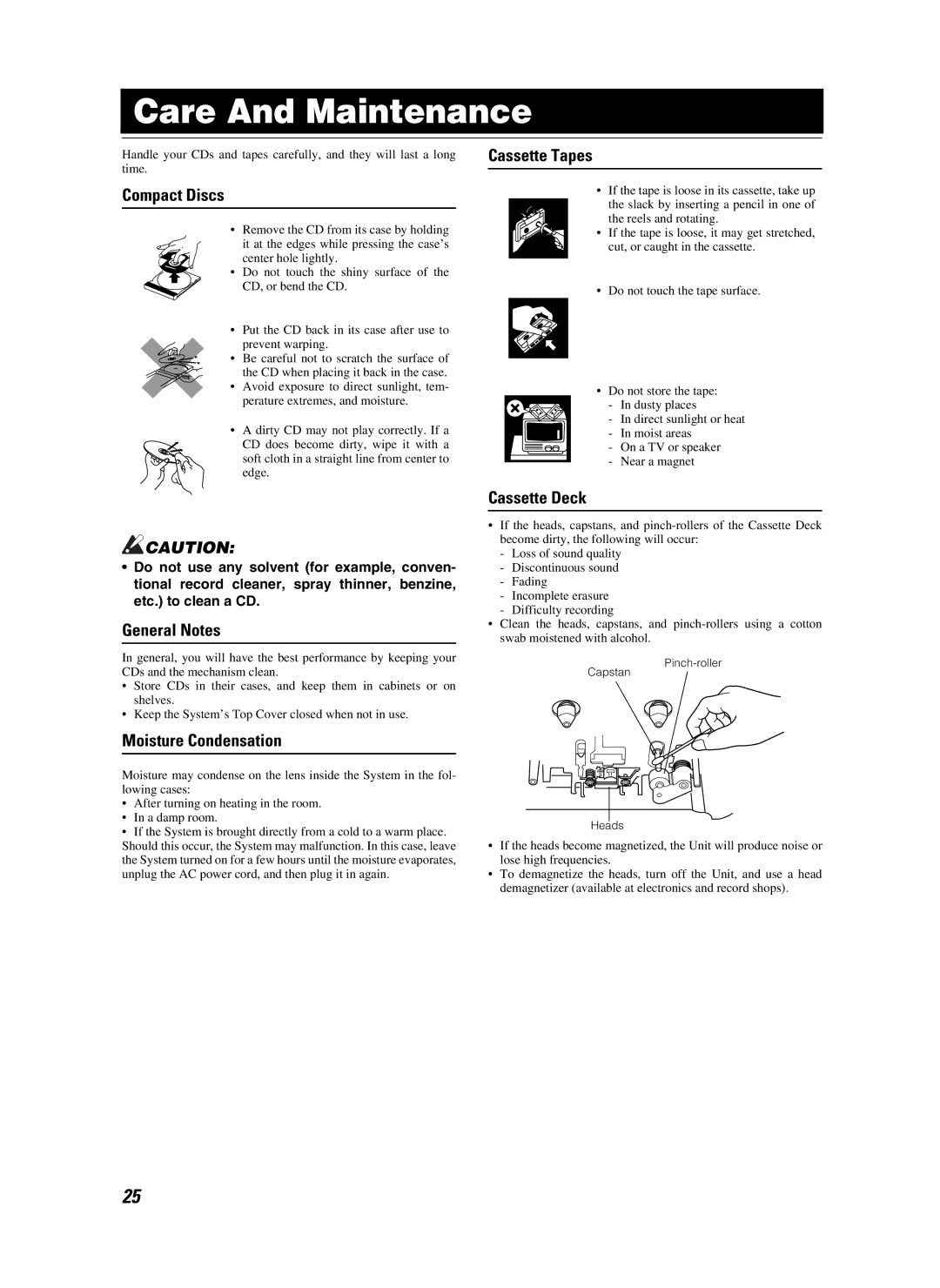 JVC CA-MXKB25 manual Care And Maintenance 