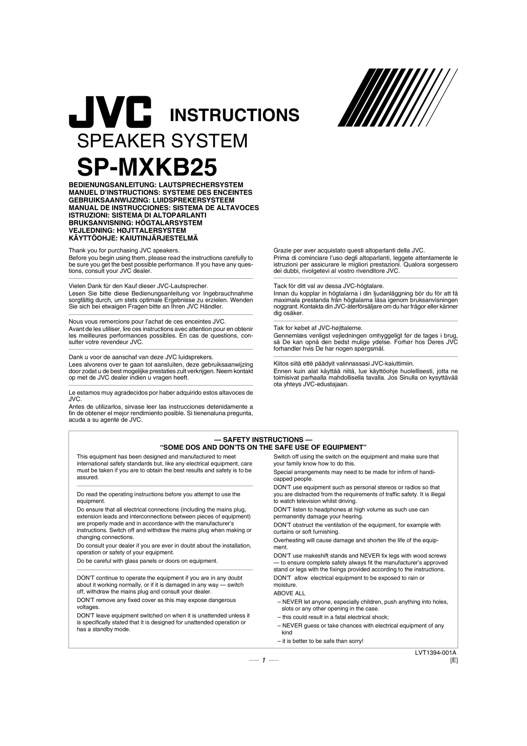 JVC CA-MXKB25 manual SP-MXKB25, Above ALL 