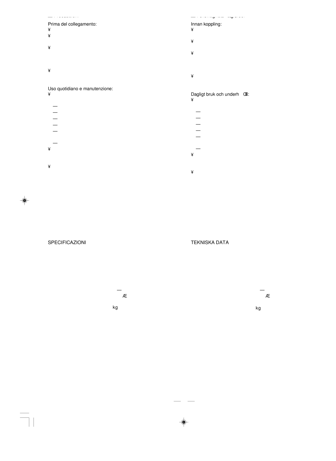 JVC CA-MXKB25 manual Precauzioni, Försiktighetsåtgärder, Specificazioni Tekniska Data 