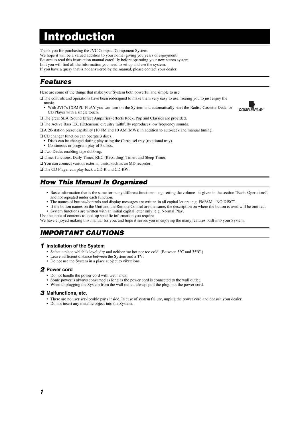 JVC CA-MXKB25 manual Introduction, Features, How This Manual Is Organized 