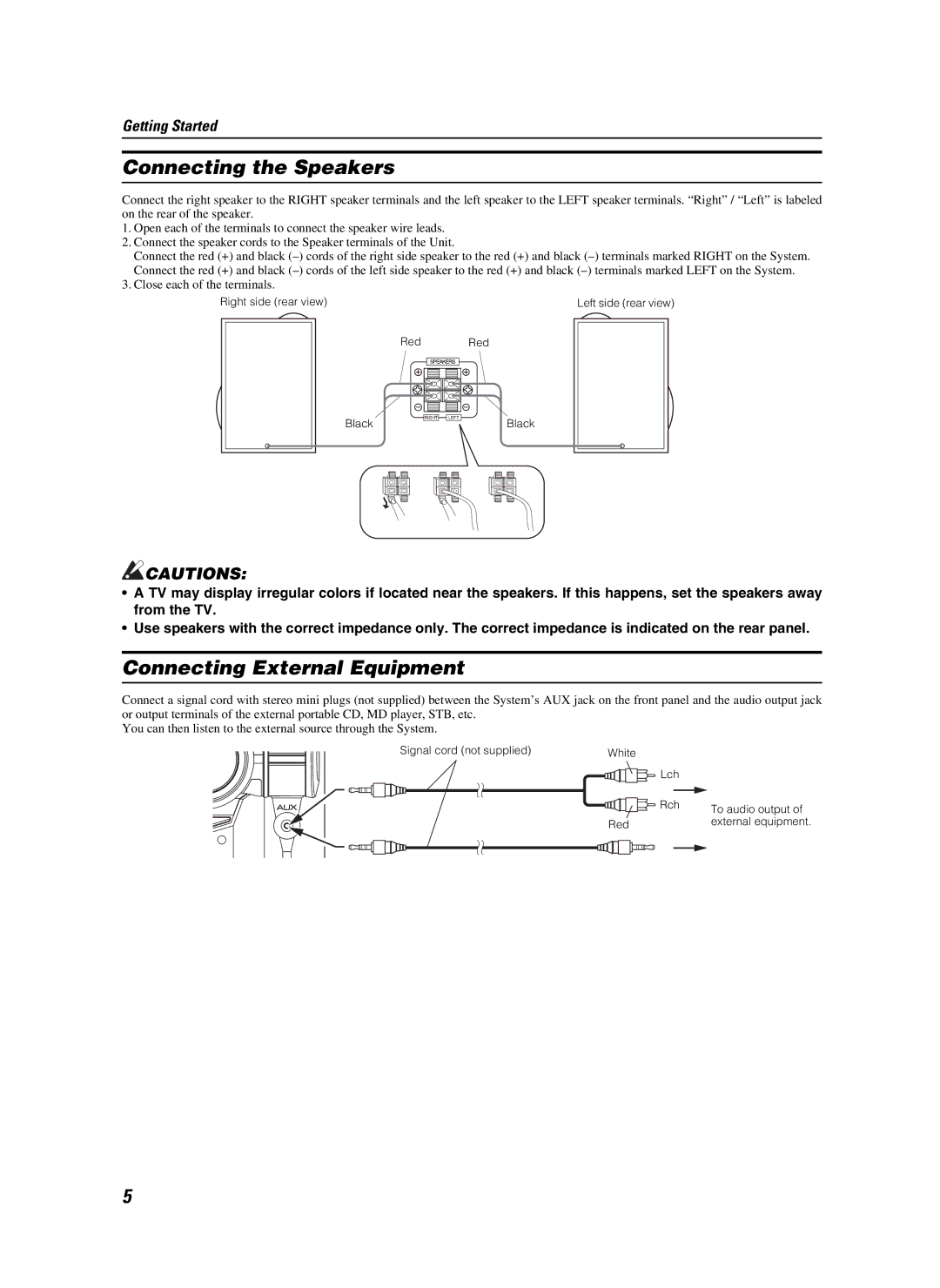 JVC CA-MXKB25 manual Connecting the Speakers, Connecting External Equipment 