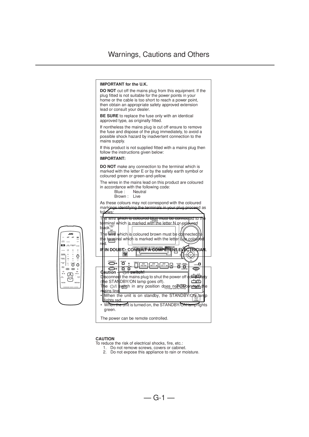 JVC CA-MXS5RMD manual If in Doubt Consult a Competent Electrician 