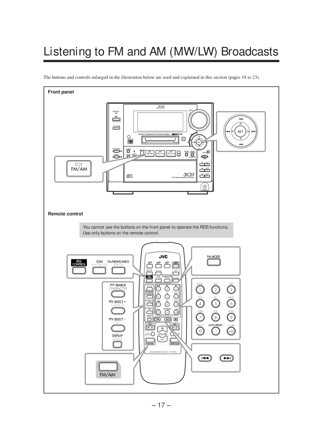 JVC CA-MXS5RMD manual Listening to FM and AM MW/LW Broadcasts 