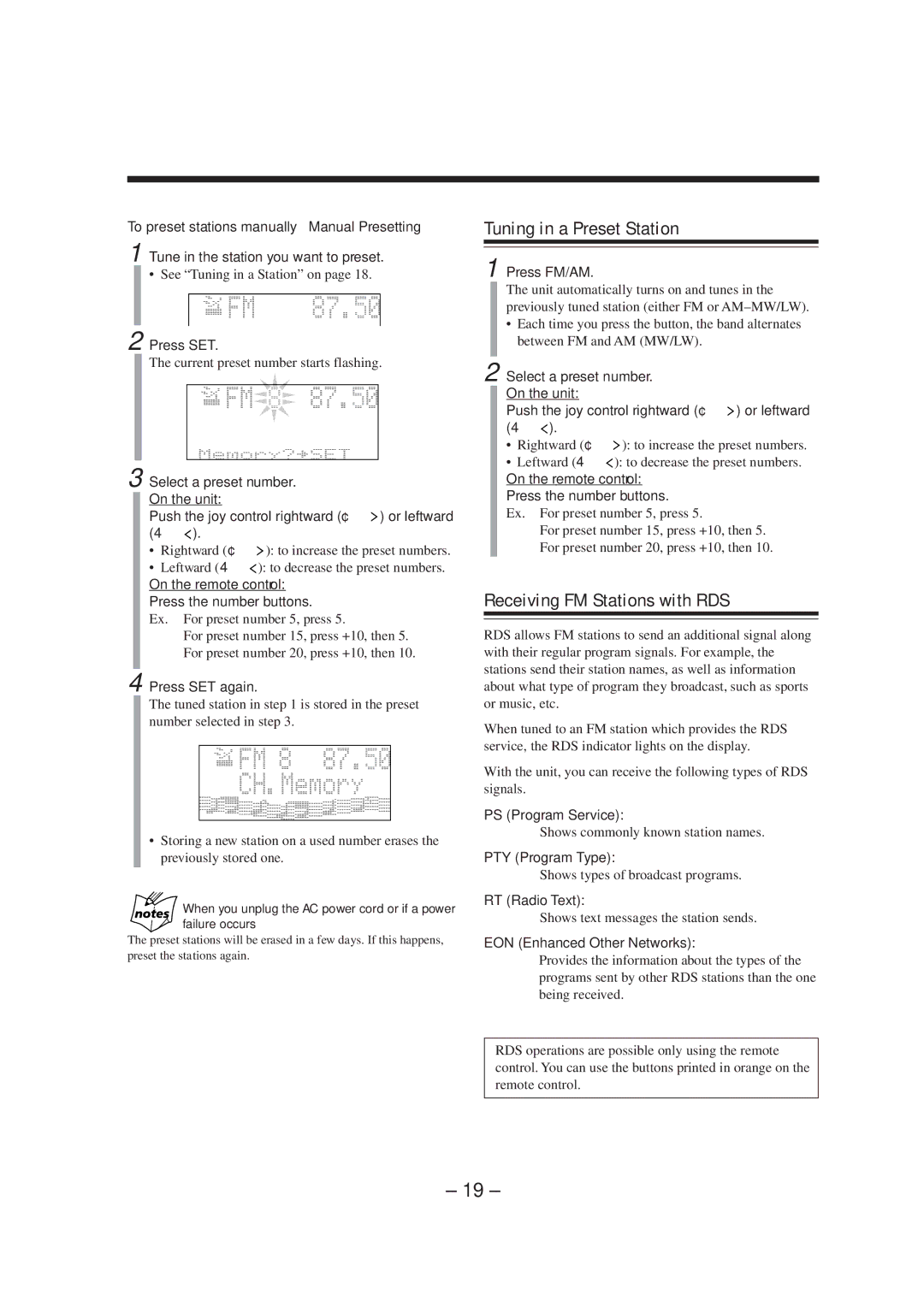 JVC CA-MXS5RMD manual Tuning in a Preset Station, Receiving FM Stations with RDS 