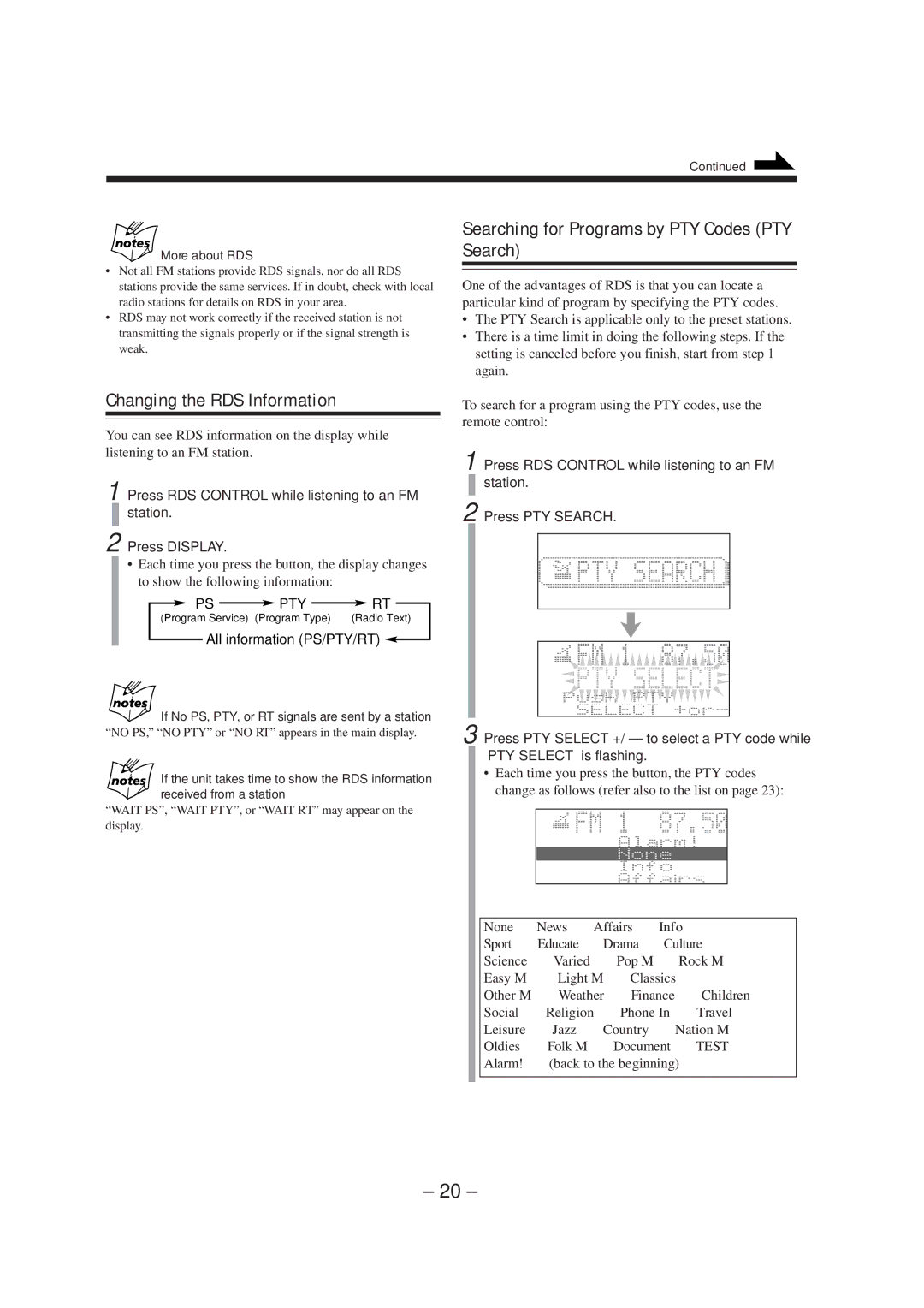 JVC CA-MXS5RMD manual Changing the RDS Information, Searching for Programs by PTY Codes PTY Search, More about RDS 