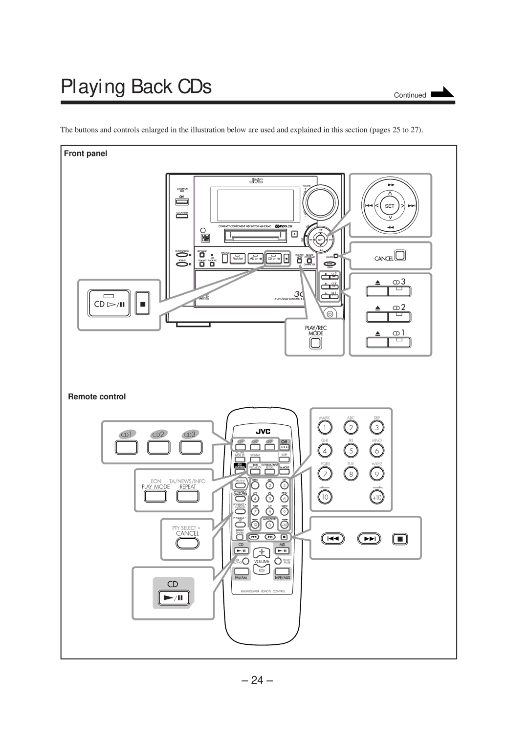 JVC CA-MXS5RMD manual Playing Back CDs 