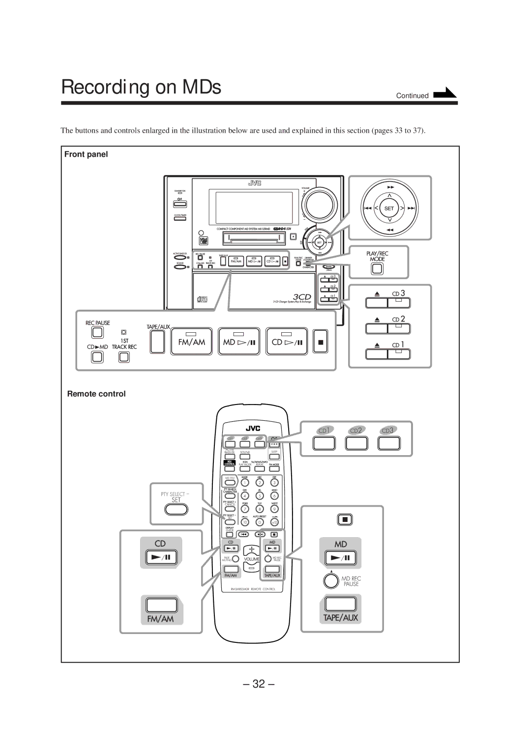 JVC CA-MXS5RMD manual Recording on MDs 