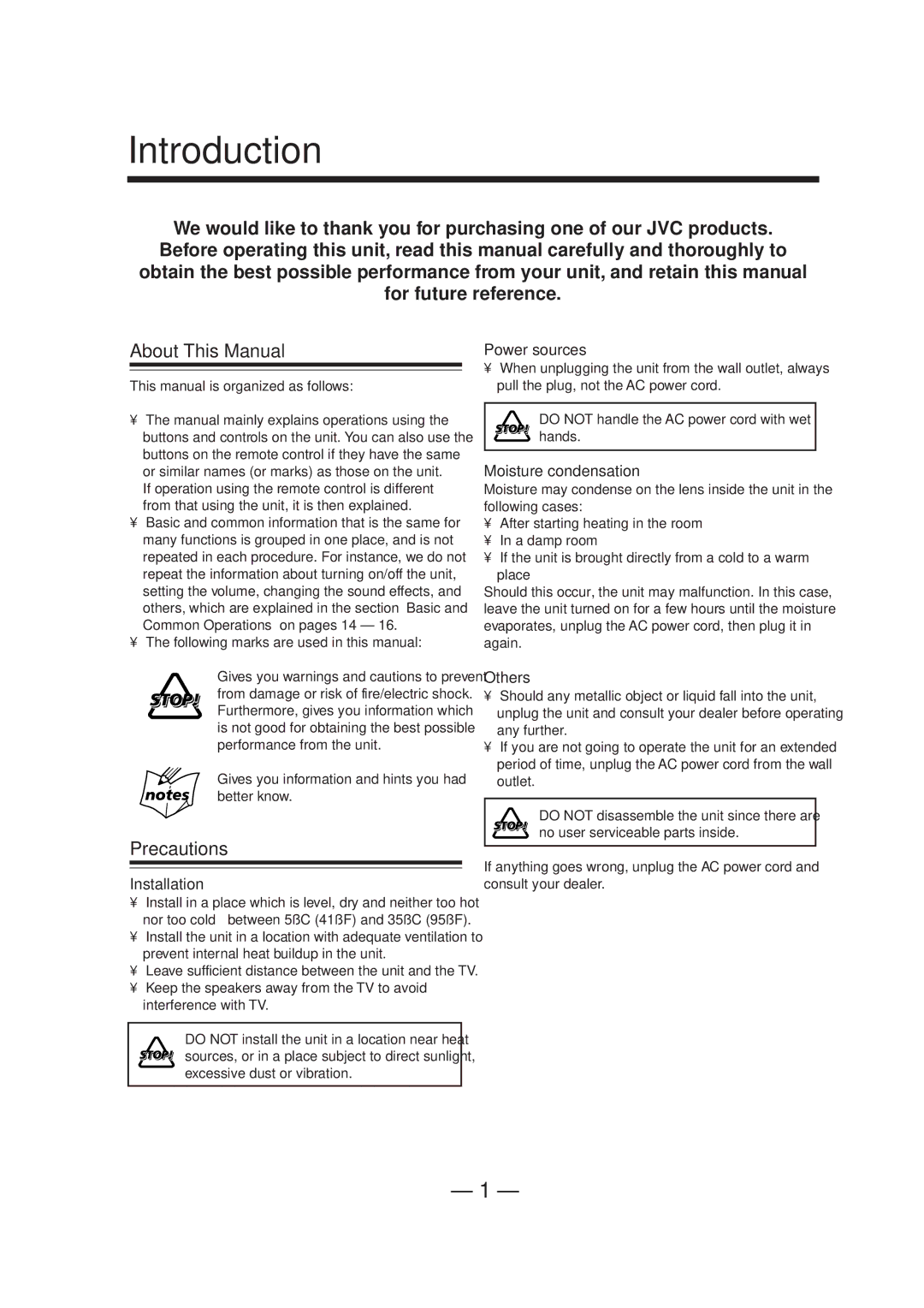 JVC CA-MXS5RMD manual Introduction, Precautions 