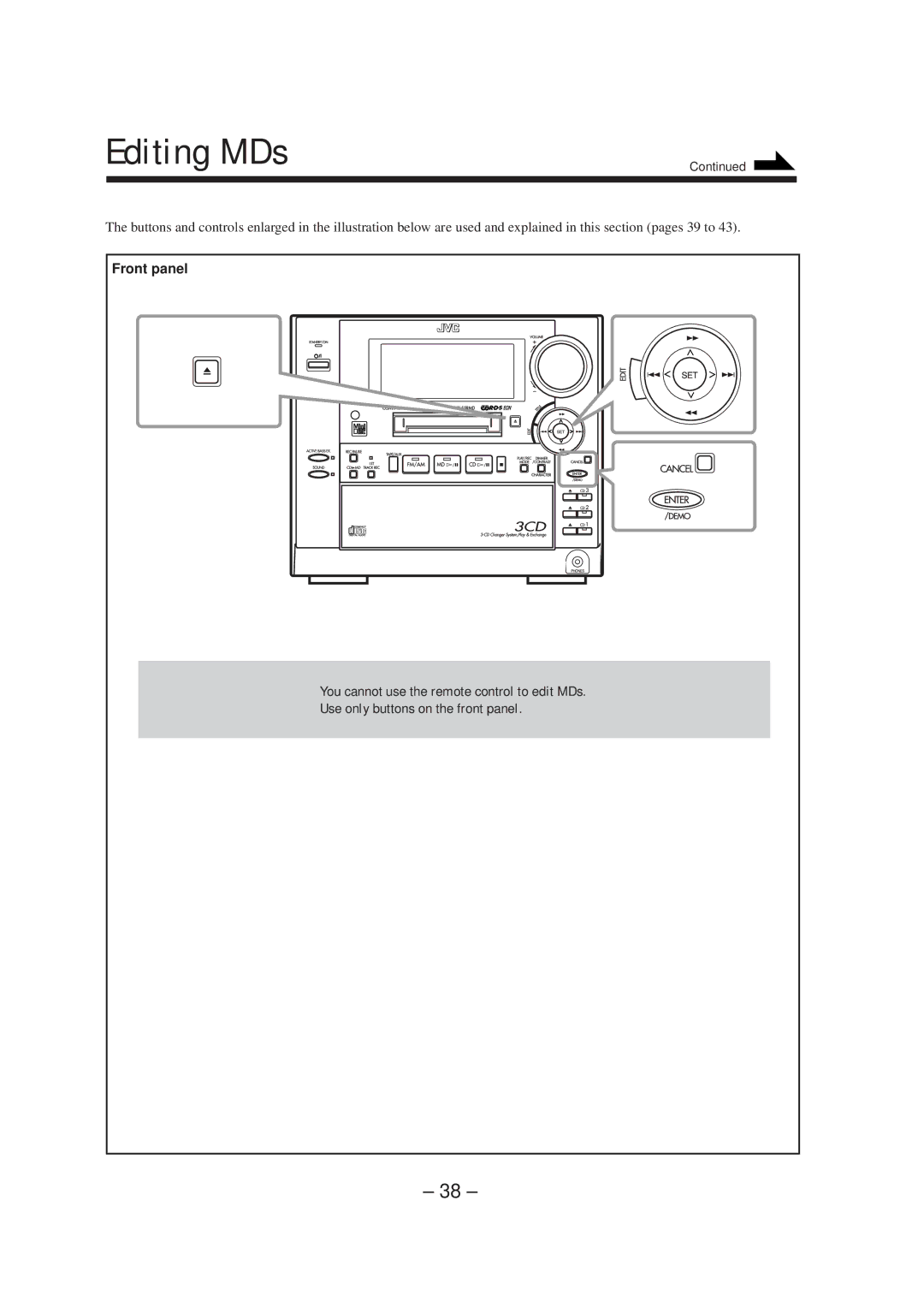 JVC CA-MXS5RMD manual Editing MDs 