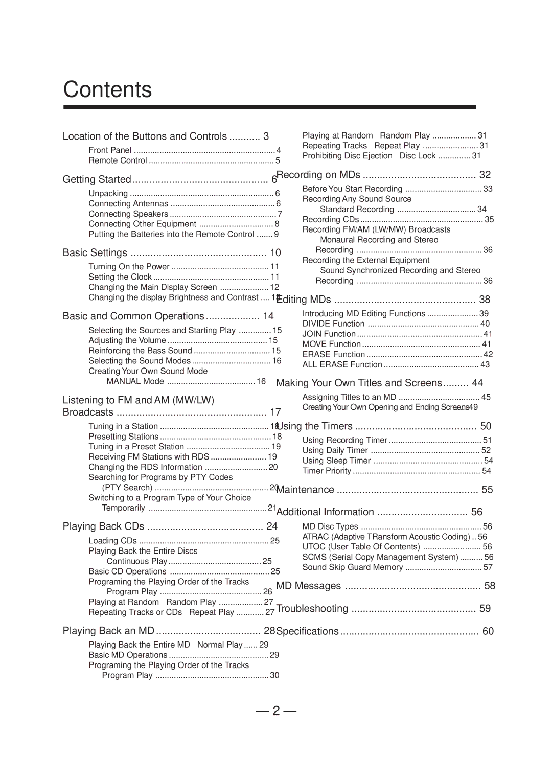 JVC CA-MXS5RMD manual Contents 