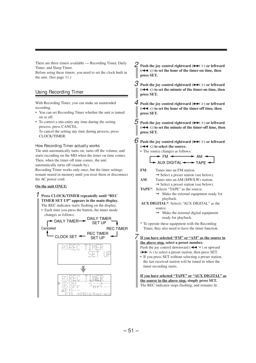 JVC CA-MXS5RMD manual Using Recording Timer, How Recording Timer actually works, Source changes as follows 