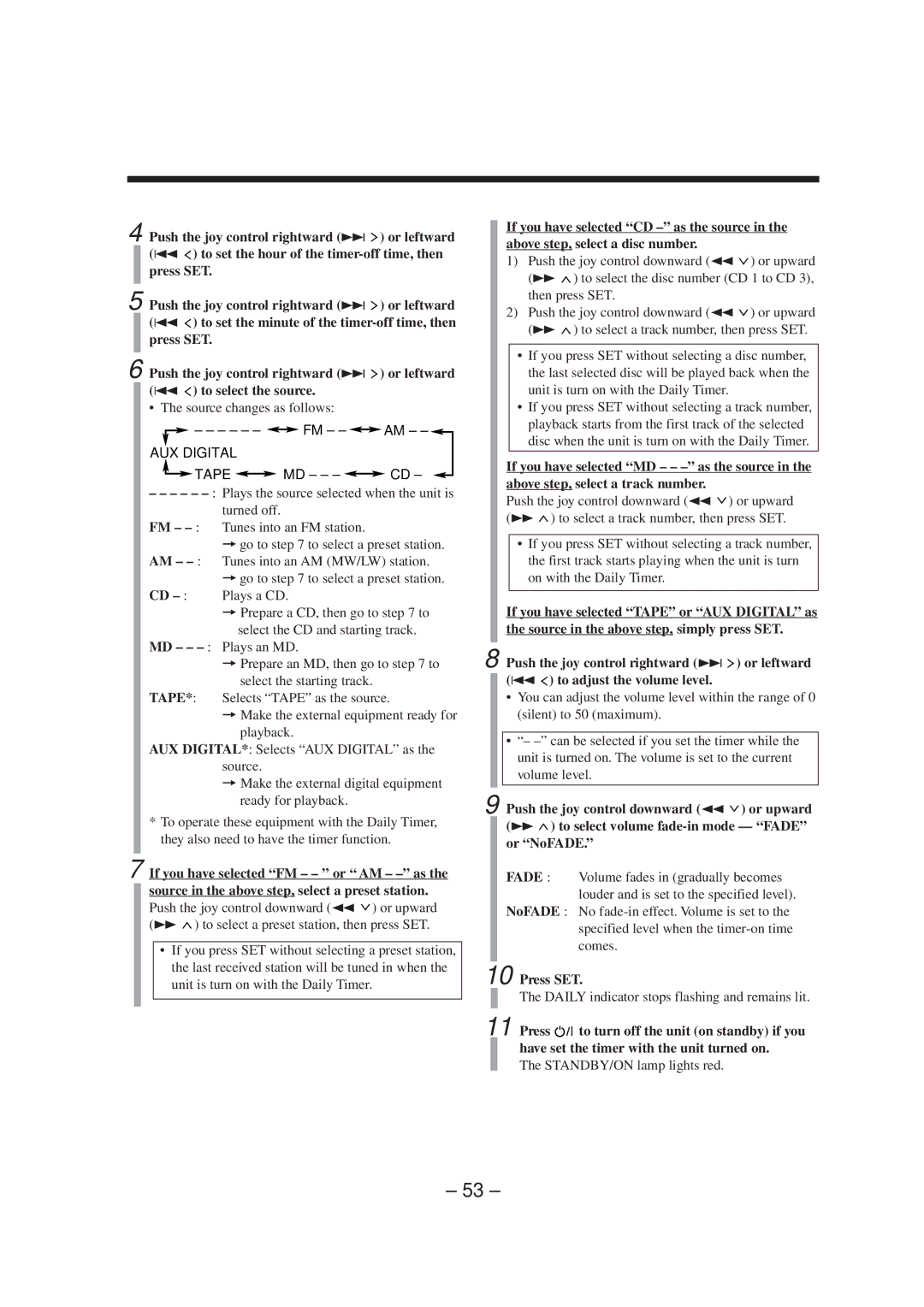 JVC CA-MXS5RMD manual To set the hour of the timer-off time, then, Daily indicator stops flashing and remains lit 