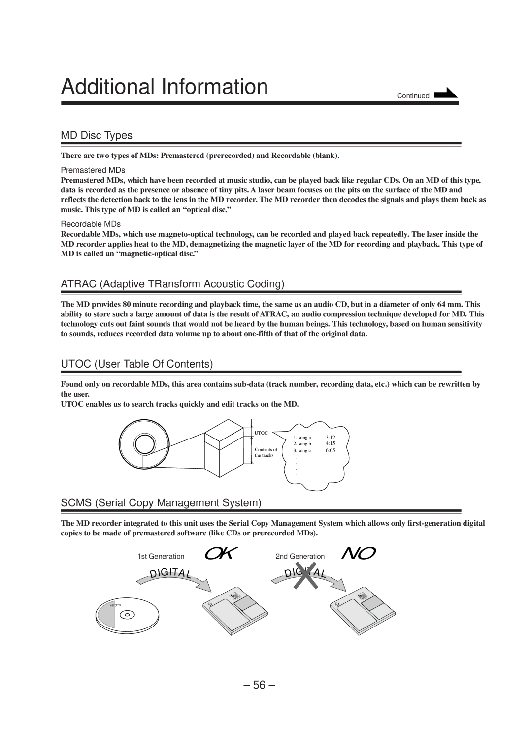 JVC CA-MXS5RMD manual Additional Information, MD Disc Types, Atrac Adaptive TRansform Acoustic Coding 