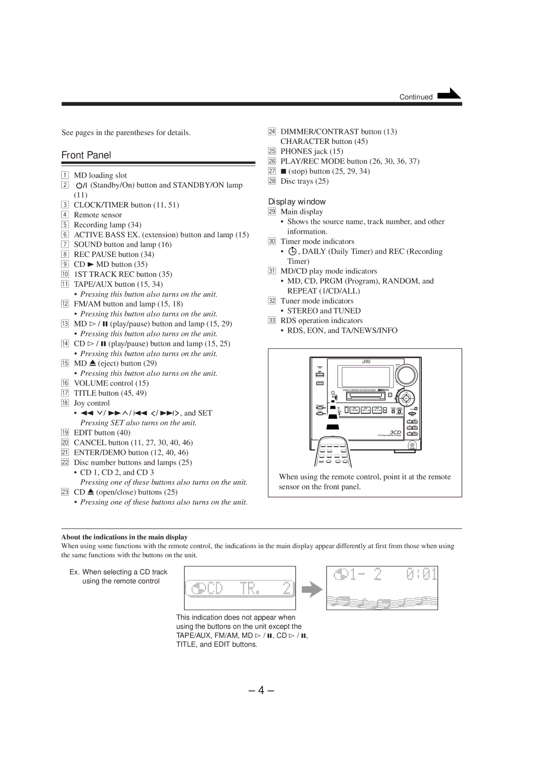 JVC CA-MXS5RMD manual Front Panel, See pages in the parentheses for details, CD 0open/close buttons 