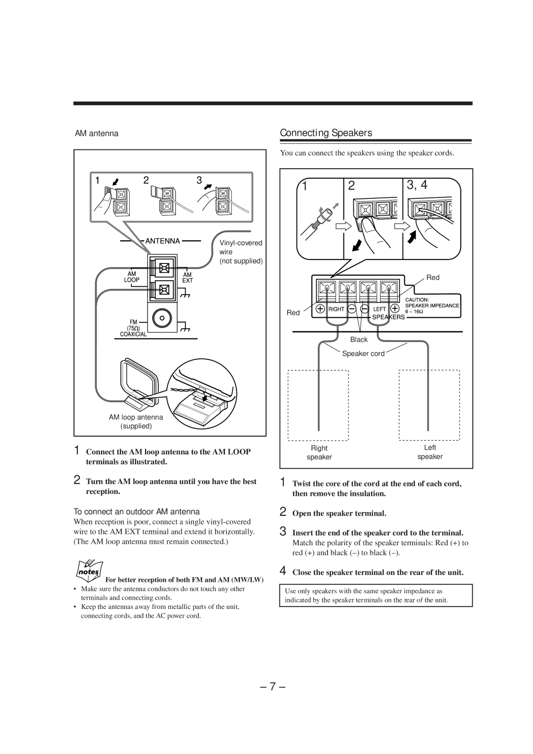 JVC CA-MXS5RMDB manual Connecting Speakers, To connect an outdoor AM antenna 