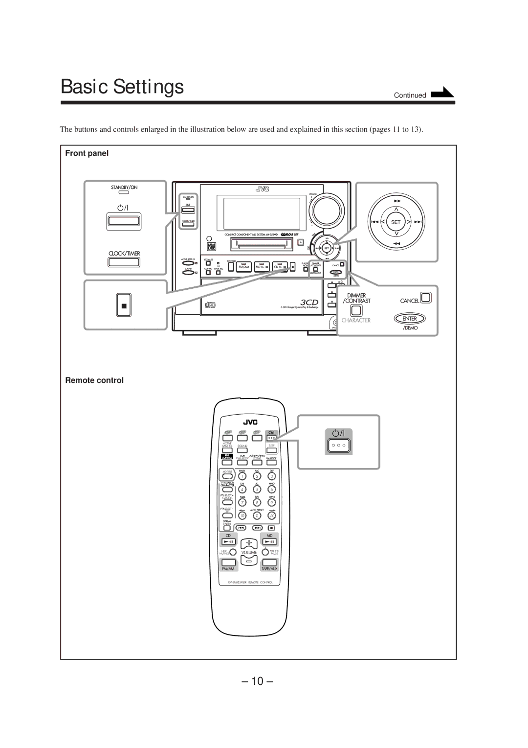 JVC CA-MXS5RMDB manual Basic Settings, Remote control 