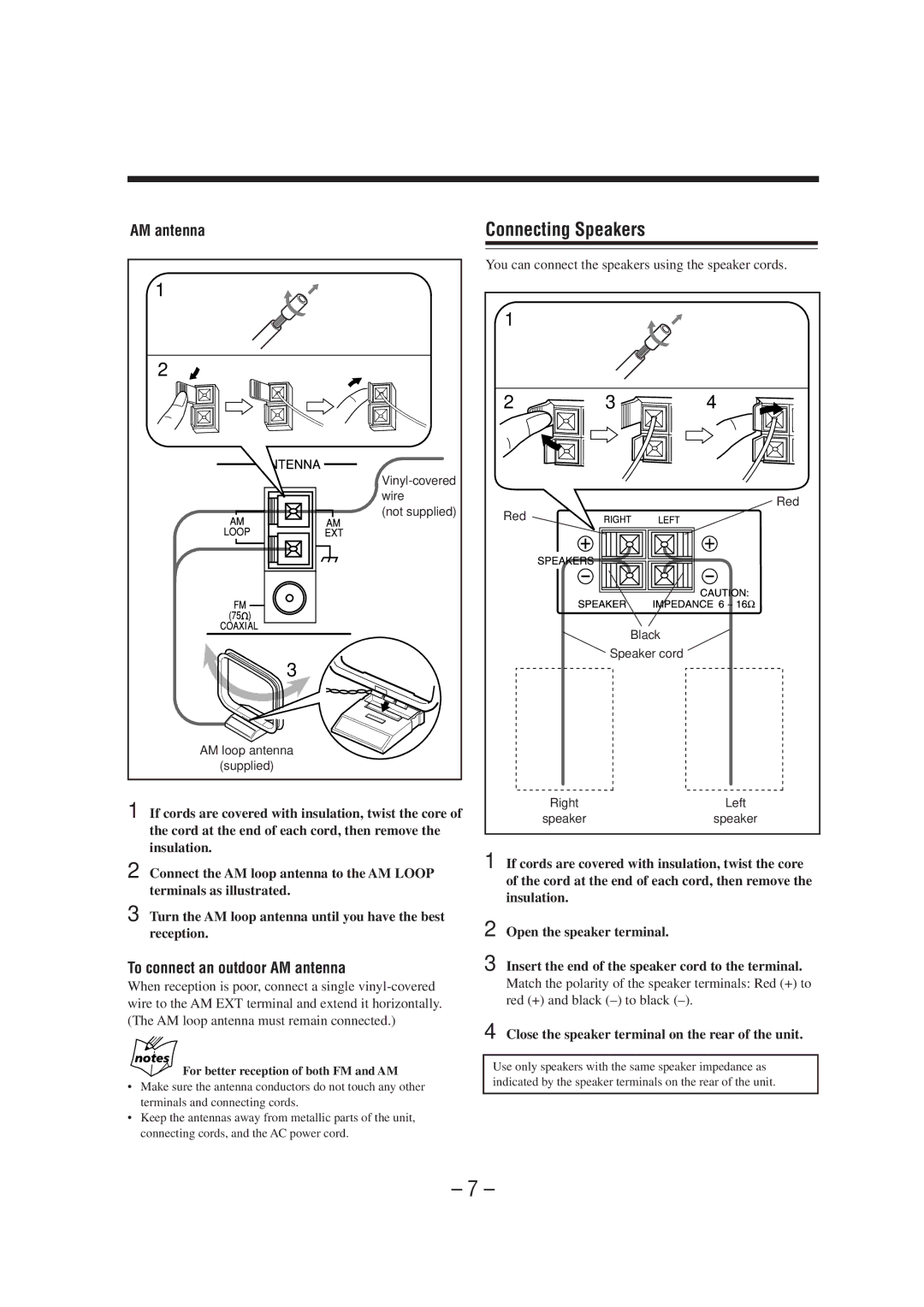 JVC CA-MXS6MD manual Connecting Speakers, To connect an outdoor AM antenna 