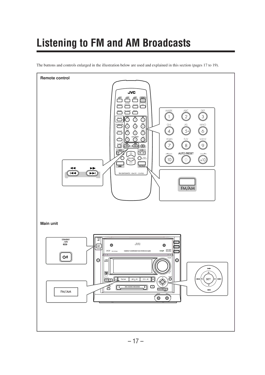 JVC CA-MXS6MD manual Listening to FM and AM Broadcasts 