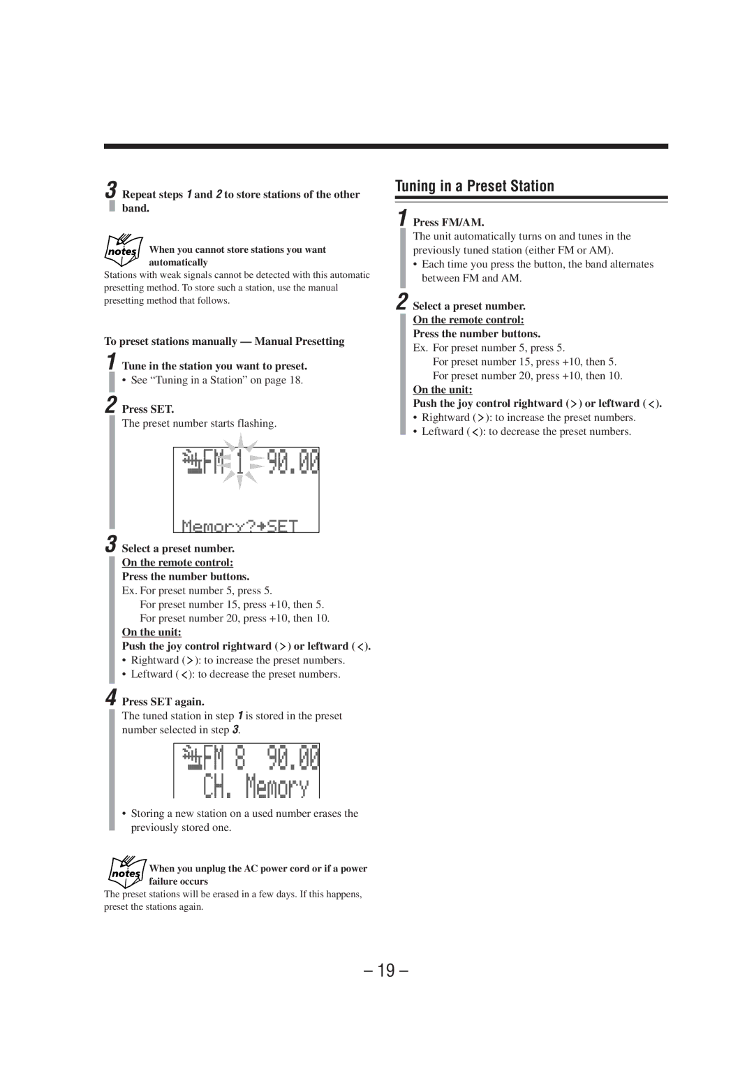 JVC CA-MXS6MD manual Tuning in a Preset Station, Repeat steps 1 and 2 to store stations of the other band, Press SET again 