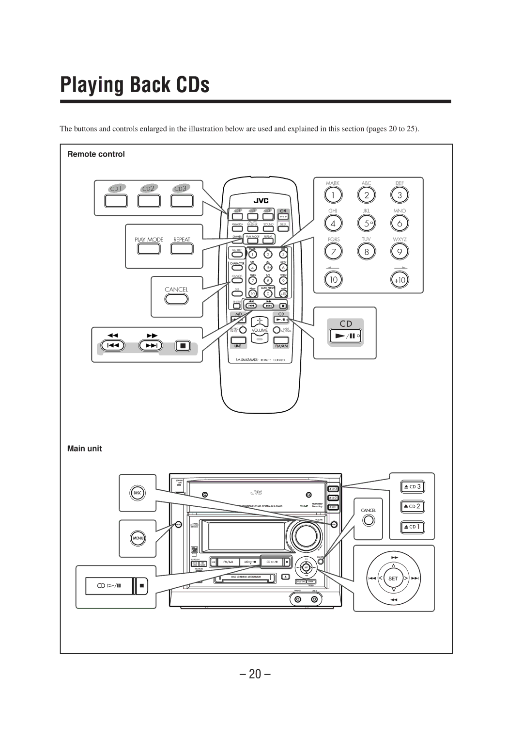 JVC CA-MXS6MD manual Playing Back CDs, Menu 