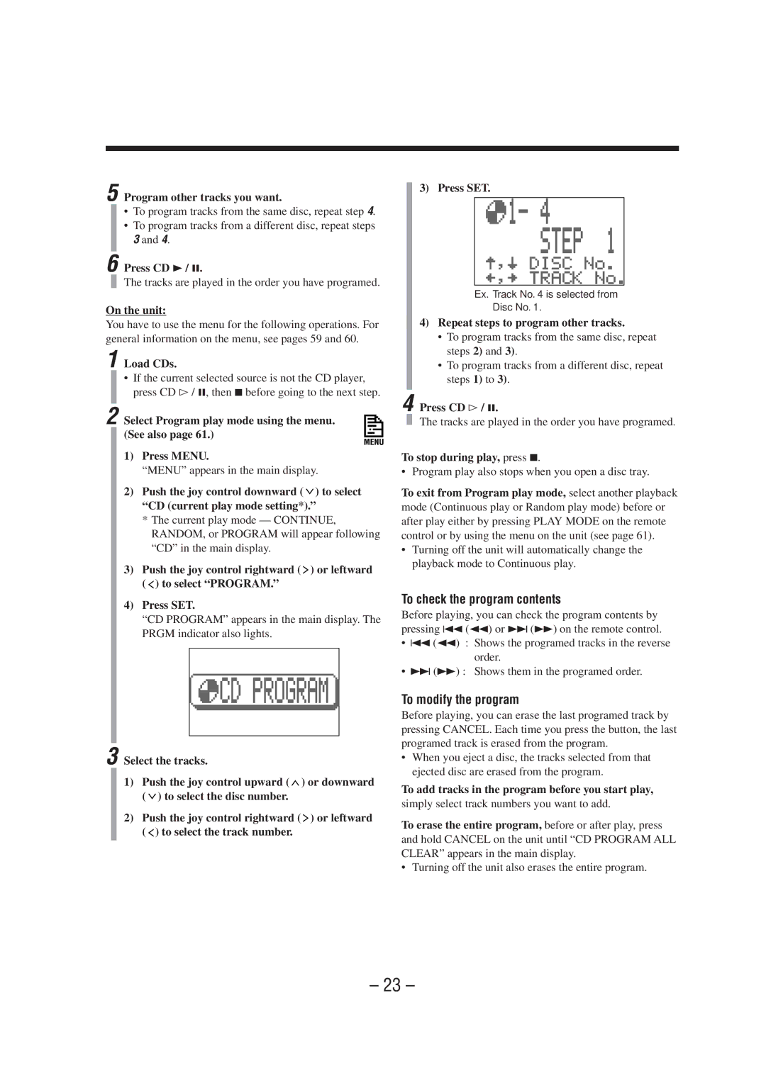 JVC CA-MXS6MD manual To check the program contents, To modify the program 