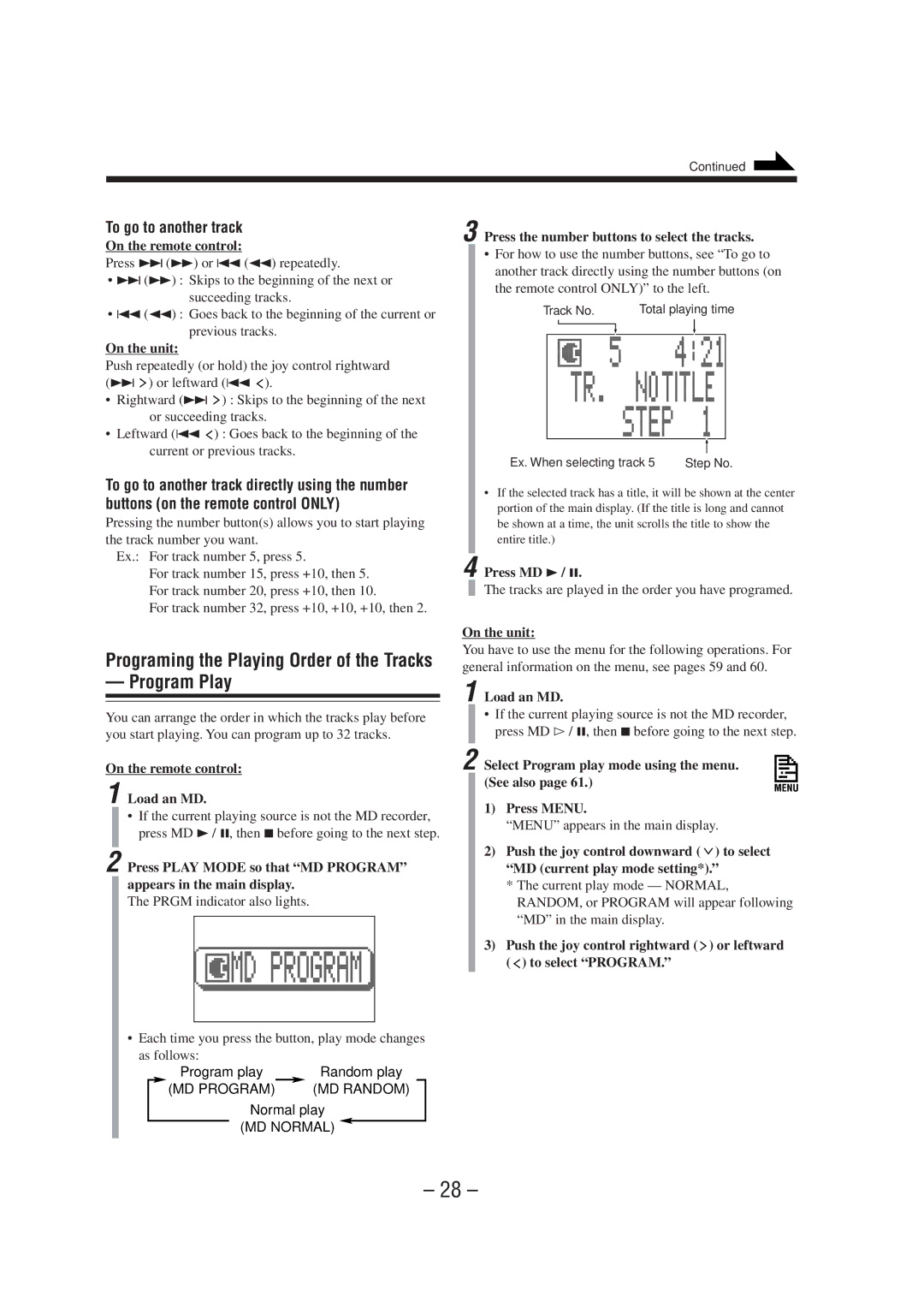 JVC CA-MXS6MD manual On the remote control Load an MD, Press the number buttons to select the tracks 