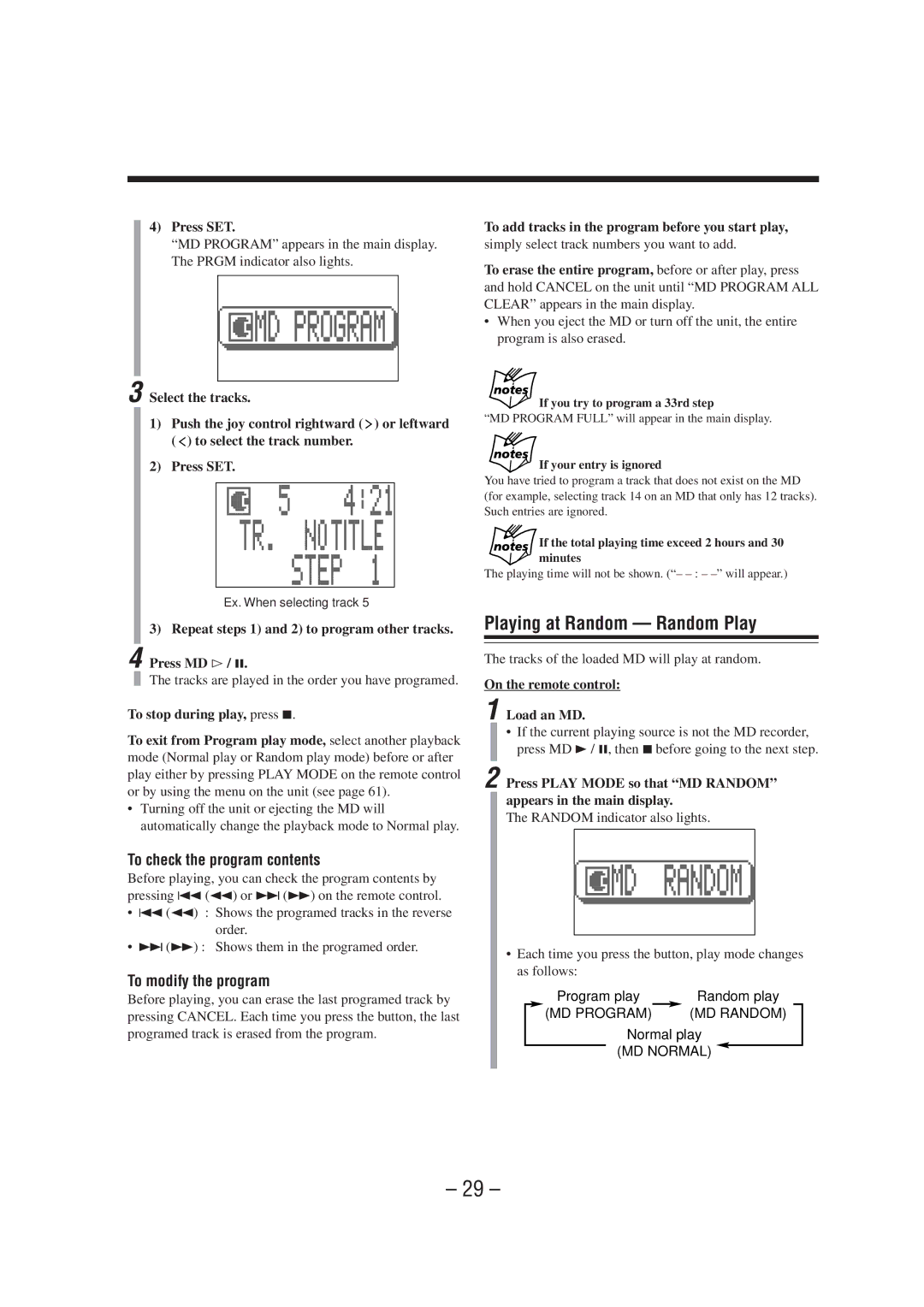 JVC CA-MXS6MD manual Repeat steps 1 and 2 to program other tracks Press MD #, Tracks of the loaded MD will play at random 