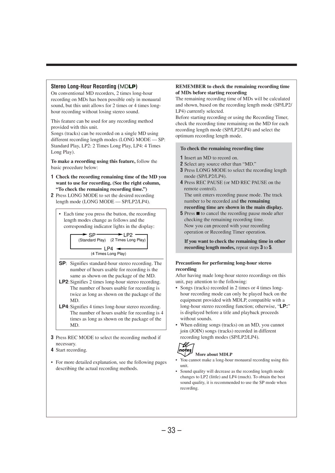 JVC CA-MXS6MD manual Stereo Long-Hour Recording, To make a recording using this feature, follow 